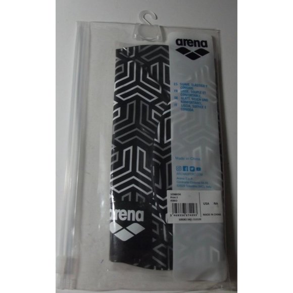 Swim Cap Adult Fit ARENA Silicone Print Black Gray White swimming mens women - Picture 3 of 3